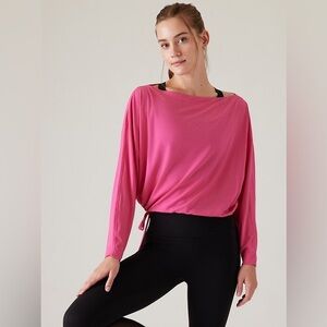 Athleta Cool Down Top Pink Boat Neck Tie Hem Crop XS